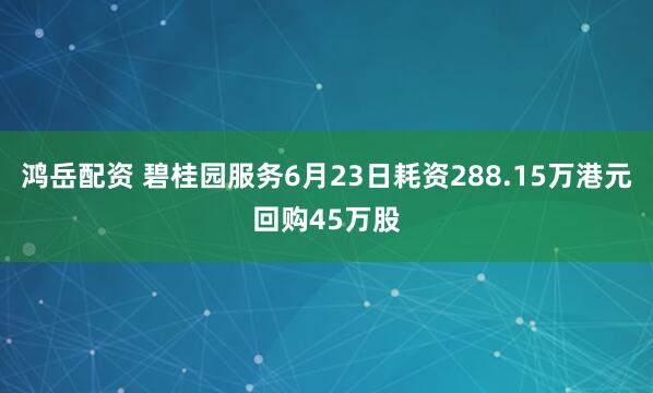 鸿岳配资 碧桂园服务6月23日耗资288.15万港元回购45万股